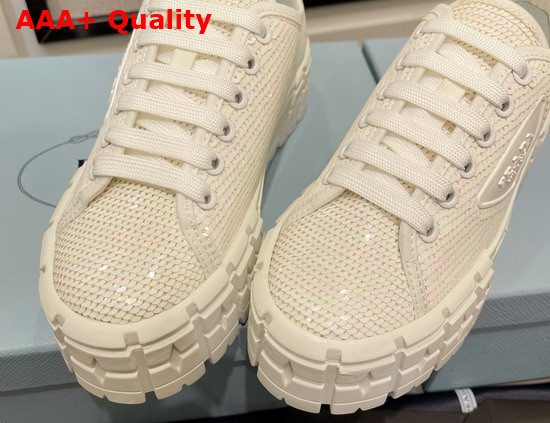 Prada Double Wheel Sequin Sneakers in White 1E787M Replica