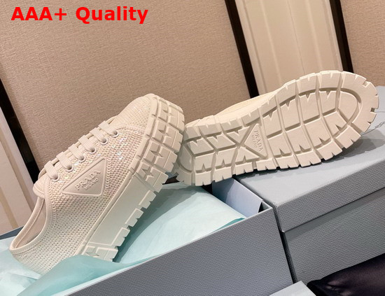 Prada Double Wheel Sequin Sneakers in White 1E787M Replica