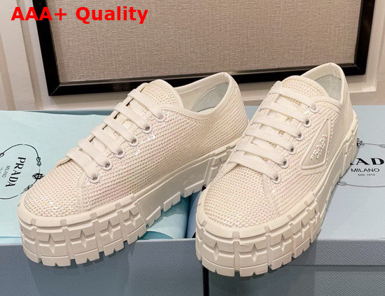 Prada Double Wheel Sequin Sneakers in White 1E787M Replica