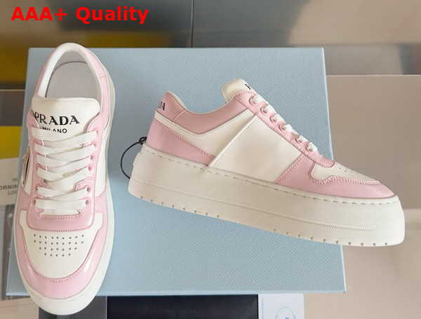 Prada Downtown Bold Leather Sneakers in Alabaster Pink and White 1E792M Replica