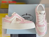 Prada Downtown Bold Leather Sneakers in Alabaster Pink and White 1E792M Replica