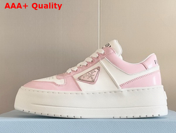 Prada Downtown Bold Leather Sneakers in Alabaster Pink and White 1E792M Replica