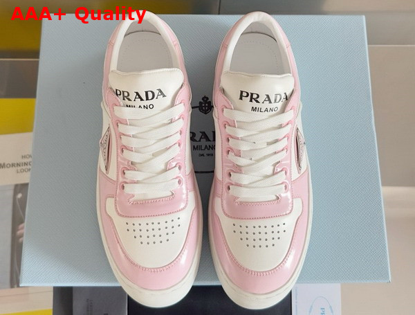 Prada Downtown Bold Leather Sneakers in Alabaster Pink and White 1E792M Replica