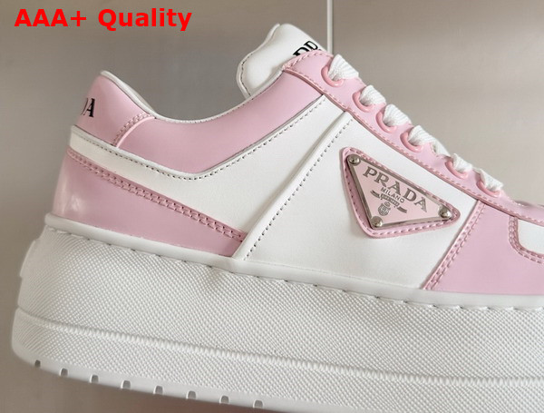 Prada Downtown Bold Leather Sneakers in Alabaster Pink and White 1E792M Replica