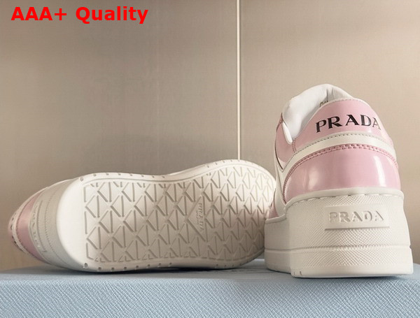 Prada Downtown Bold Leather Sneakers in Alabaster Pink and White 1E792M Replica