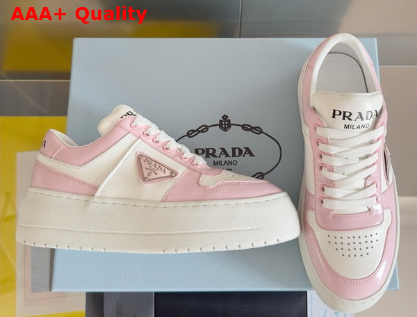 Prada Downtown Bold Leather Sneakers in Alabaster Pink and White 1E792M Replica