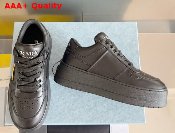 Prada Downtown Bold Leather Sneakers in Black 1E792M Replica