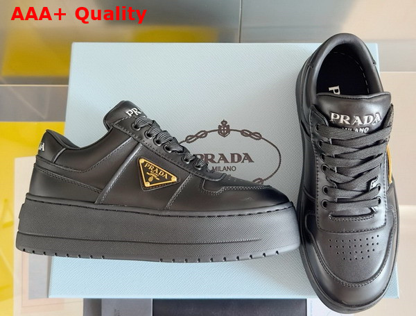 Prada Downtown Bold Leather Sneakers in Black 1E792M Replica