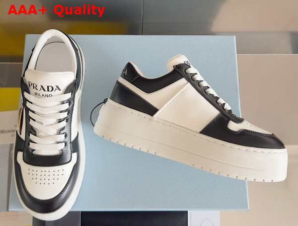 Prada Downtown Bold Leather Sneakers in Black and White 1E792M Replica