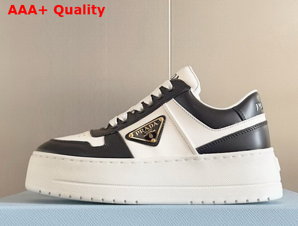 Prada Downtown Bold Leather Sneakers in Black and White 1E792M Replica