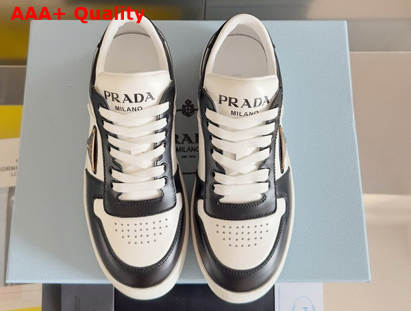 Prada Downtown Bold Leather Sneakers in Black and White 1E792M Replica