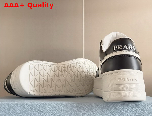 Prada Downtown Bold Leather Sneakers in Black and White 1E792M Replica