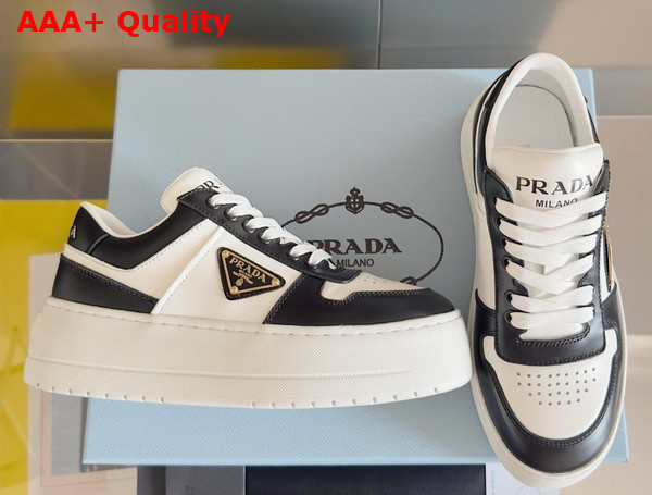 Prada Downtown Bold Leather Sneakers in Black and White 1E792M Replica