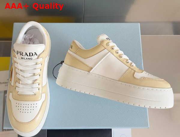 Prada Downtown Bold Leather Sneakers in Desert and White 1E792M Replica