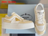 Prada Downtown Bold Leather Sneakers in Desert and White 1E792M Replica