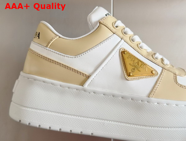 Prada Downtown Bold Leather Sneakers in Desert and White 1E792M Replica