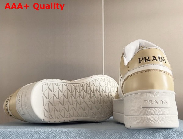 Prada Downtown Bold Leather Sneakers in Desert and White 1E792M Replica