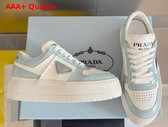 Prada Downtown Bold Leather Sneakers in Light Blue and White 1E792M Replica