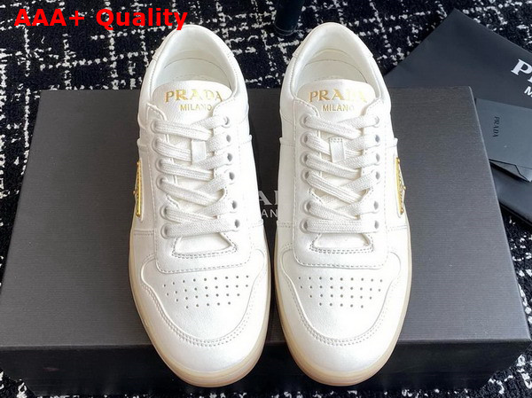 Prada Downtown Nappa Leather Sneakers in Ivory 1E792M Replica