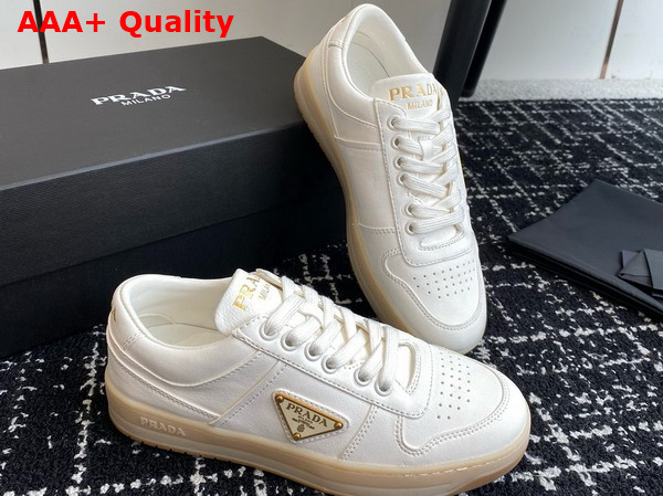 Prada Downtown Nappa Leather Sneakers in Ivory 1E792M Replica