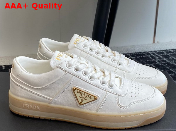 Prada Downtown Nappa Leather Sneakers in Ivory 1E792M Replica