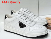 Prada Downtown Perforated Leather Sneakers White Black 1E792M Replica