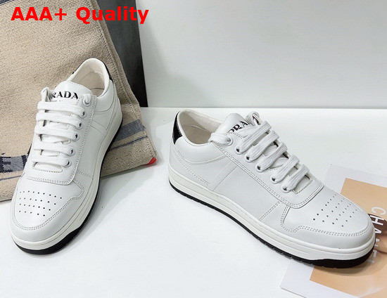 Prada Downtown Perforated Leather Sneakers White Black 1E792M Replica