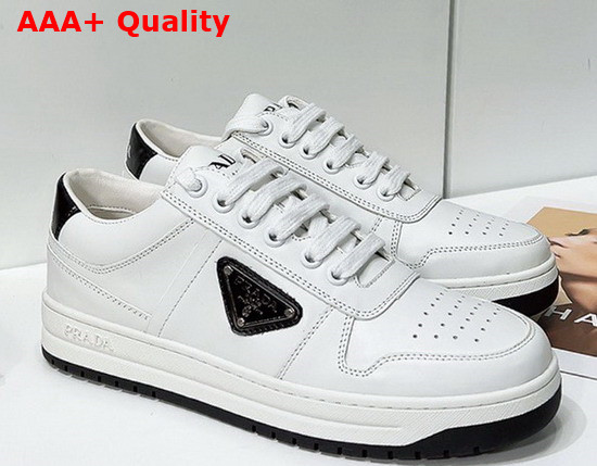 Prada Downtown Perforated Leather Sneakers White Black 1E792M Replica