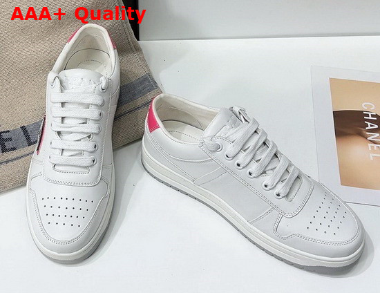 Prada Downtown Perforated Leather Sneakers White Pink Replica