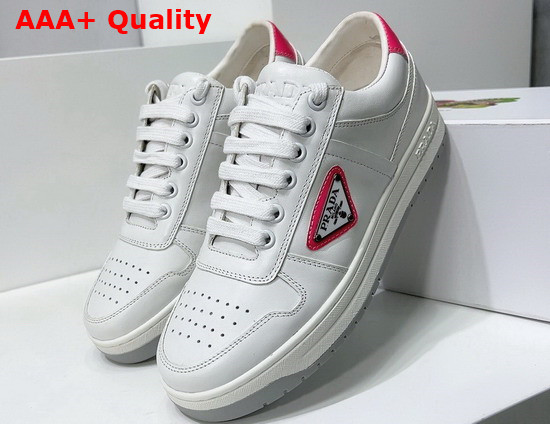 Prada Downtown Perforated Leather Sneakers White Pink Replica