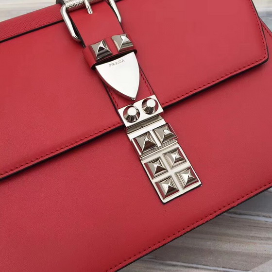 Prada Elektra Leather Shoulder Bag Red Calf Leather and Saffiano Leather