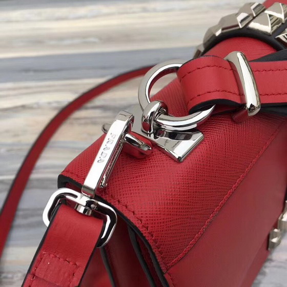 Prada Elektra Leather Shoulder Bag Red Calf Leather and Saffiano Leather