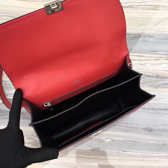 Prada Elektra Leather Shoulder Bag Red Calf Leather and Saffiano Leather