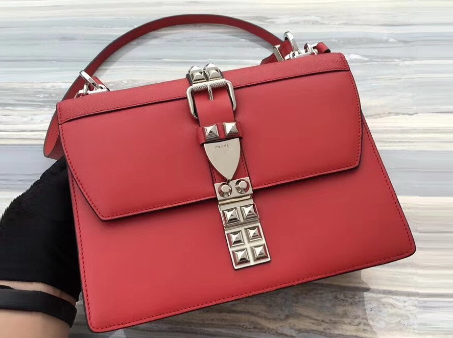 Prada Elektra Leather Shoulder Bag Red Calf Leather and Saffiano Leather