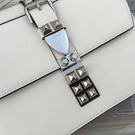 Prada Elektra Leather Shoulder Bag in White Calf Leather and Saffiano Leather