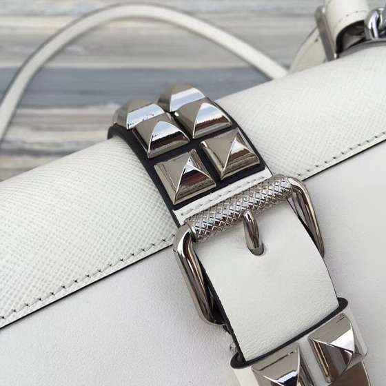 Prada Elektra Leather Shoulder Bag in White Calf Leather and Saffiano Leather