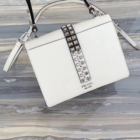 Prada Elektra Leather Shoulder Bag in White Calf Leather and Saffiano Leather