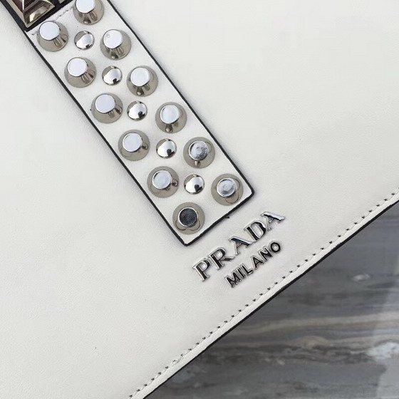 Prada Elektra Leather Shoulder Bag in White Calf Leather and Saffiano Leather