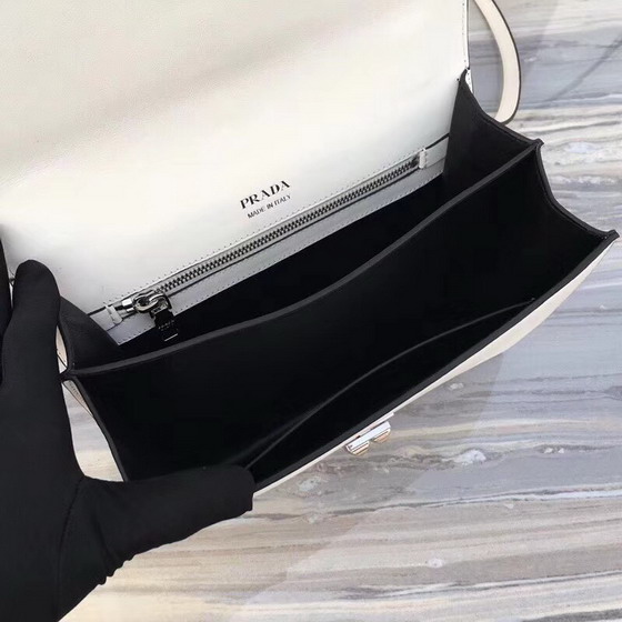 Prada Elektra Leather Shoulder Bag in White Calf Leather and Saffiano Leather