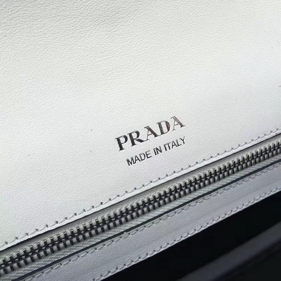 Prada Elektra Leather Shoulder Bag in White Calf Leather and Saffiano Leather