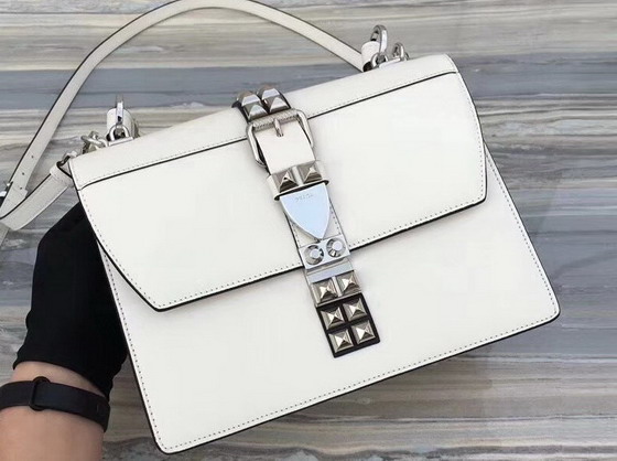 Prada Elektra Leather Shoulder Bag in White Calf Leather and Saffiano Leather