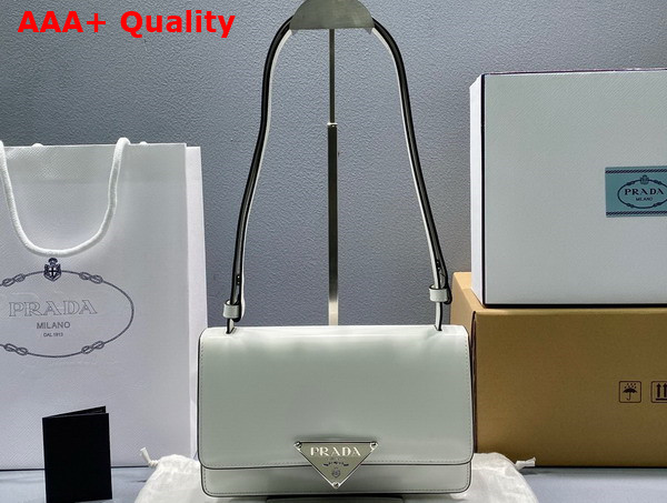 Prada Embleme Brushed Leather Bag in White 1BD321 Replica