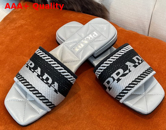 Prada Embroidered Fabric Slides Black Chalk White 1XX612 Replica