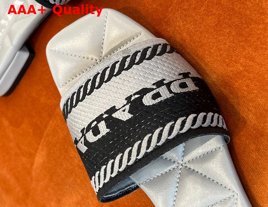 Prada Embroidered Fabric Slides Black Chalk White 1XX612 Replica