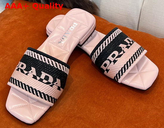 Prada Embroidered Fabric Slides Black and Pink Replica