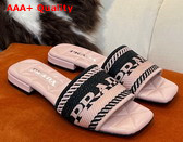 Prada Embroidered Fabric Slides Black and Pink Replica