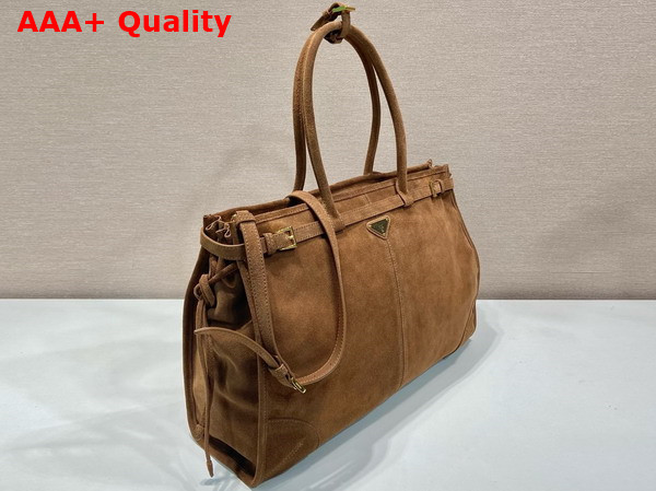 Prada Extra Large Suede Handbag in Cocoa Brown 1BA439 Replica