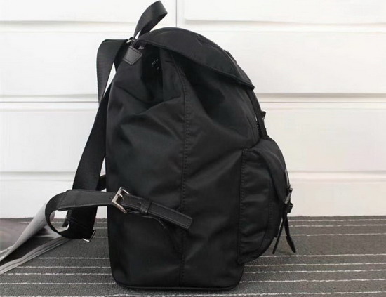 Prada Fabric Backpack in Black with Saffiano Leather Trim