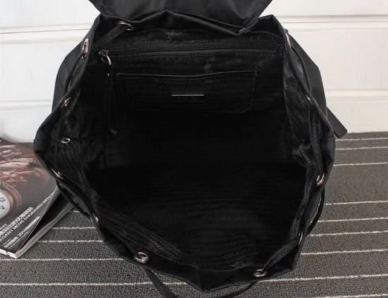 Prada Fabric Backpack in Black with Saffiano Leather Trim