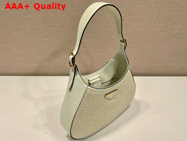 Prada Fabric and Leather Shoulder Bag Tan and White 1BC179 Replica